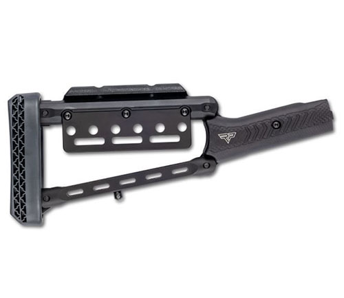 Le GForce Hugtek Lever Stock est léger (595 g), durable en aluminium anodisé, avec une longueur de tir ajustable et un support de recul pour un confort optimal.